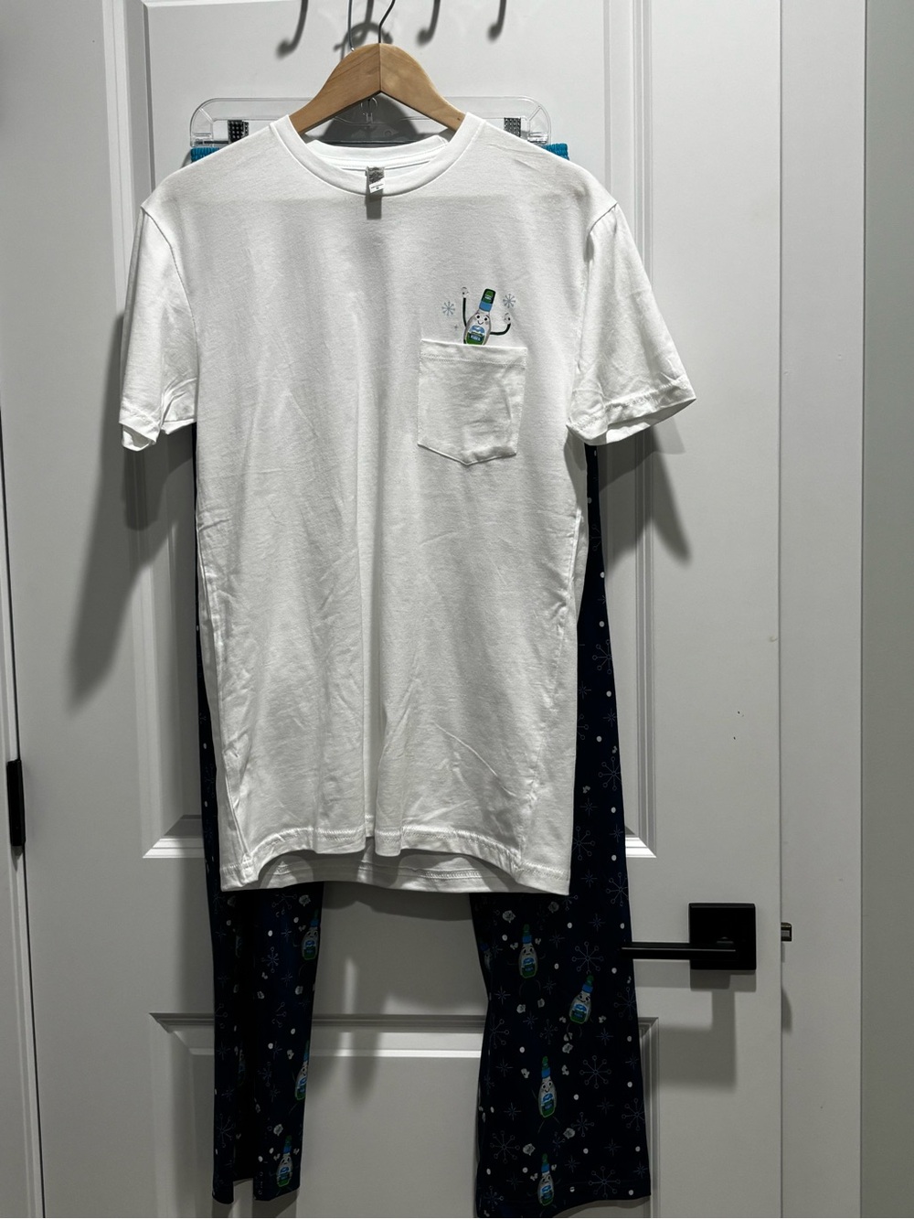 Men's White Pocket Pajama Top with Navy Bottle-Print Pants